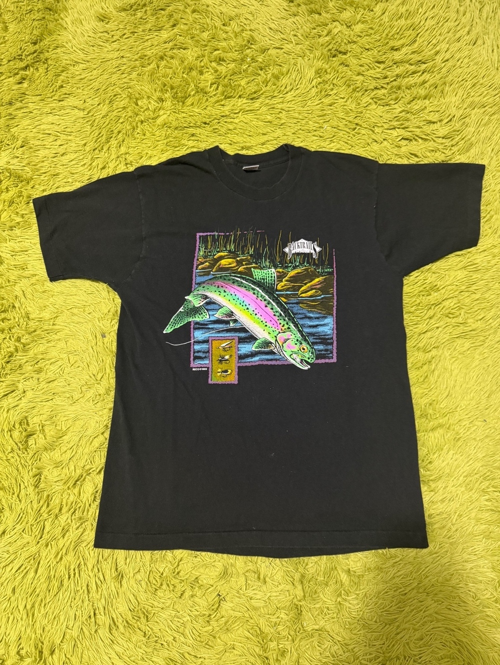 Vintage 90s Fishing Rainbow Trout Nature Graphic T Shirt Size XL Black